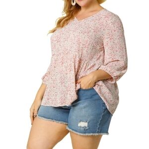 NEW Agnes Orinda Babydoll Floral 3/4 Sleeve Peplum Blouse
